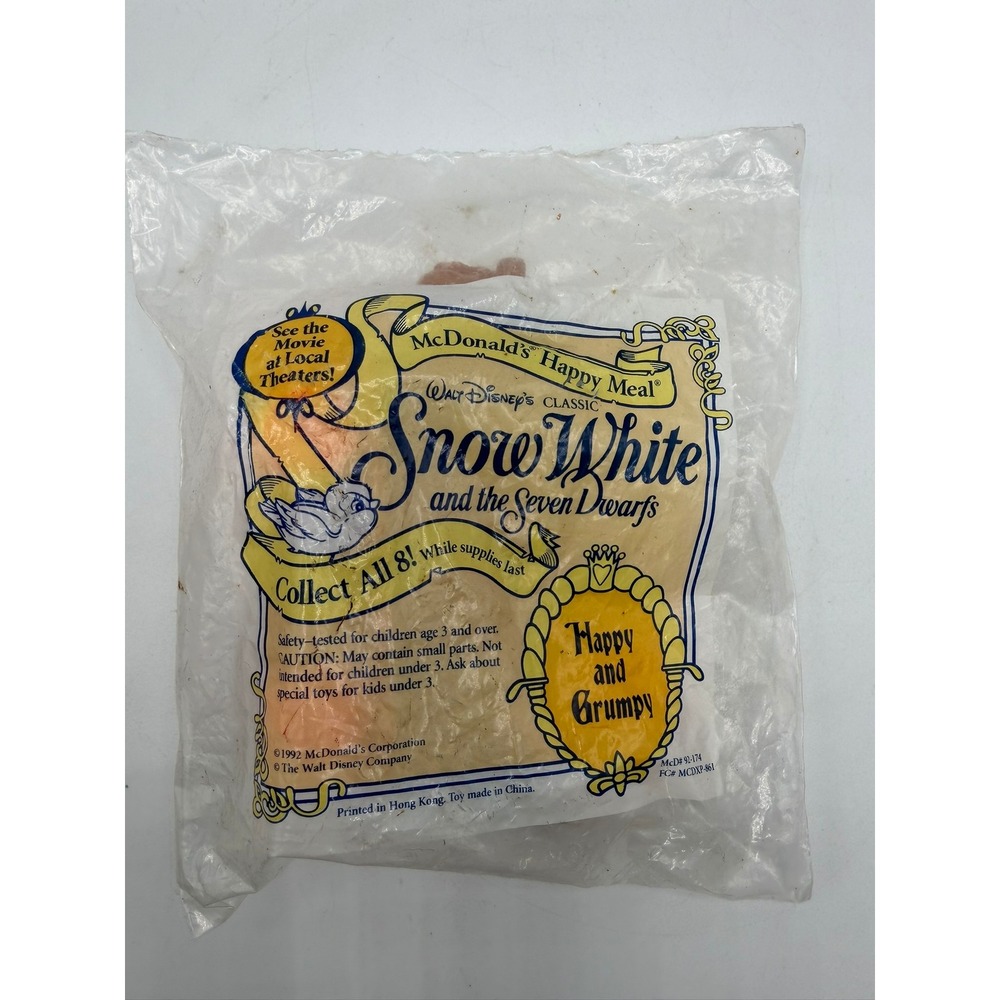 Vintage 1992 McDonalds Happy Meal Snow White Happy and Grumpy Toy Sealed 92-174